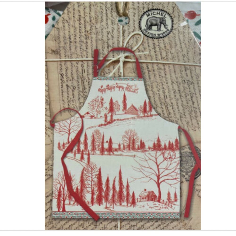Michel Design Works Chef's Apron "Santa's Eve" Christmas/Holiday Red & White 